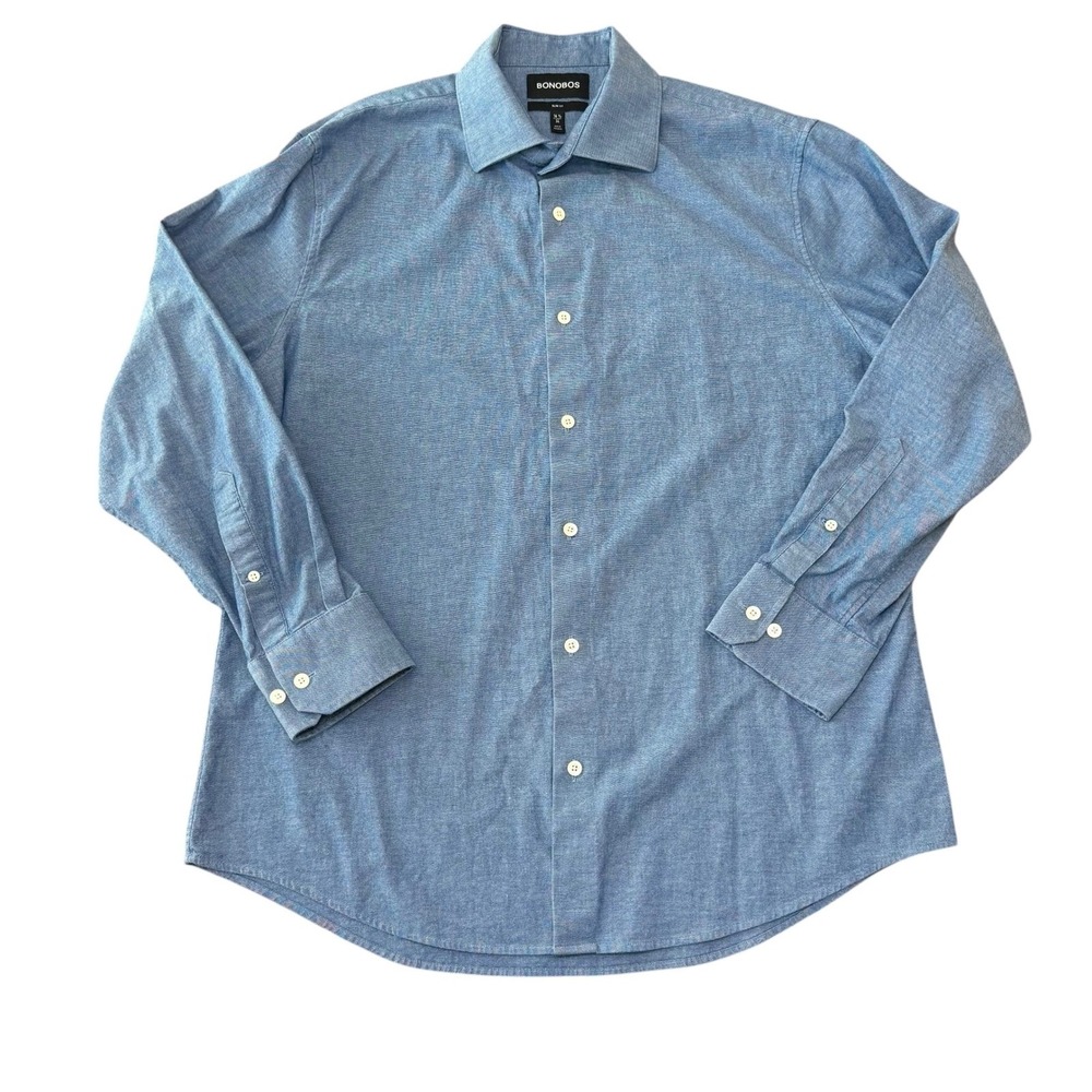 Bonobos Mens Slim Fit Button Down Shirt Long Sleeve Blue Size 16 1/2 34
